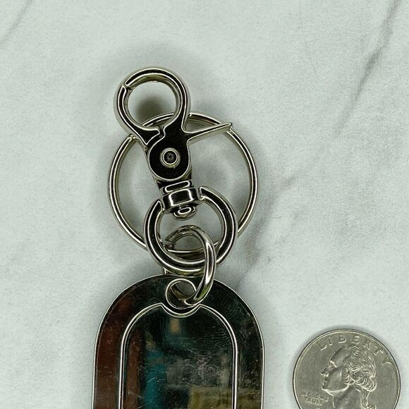 Liz Claiborne Silver Tone Chunky Logo Bag Charm Keyring Keychain - Picture 5 of 6